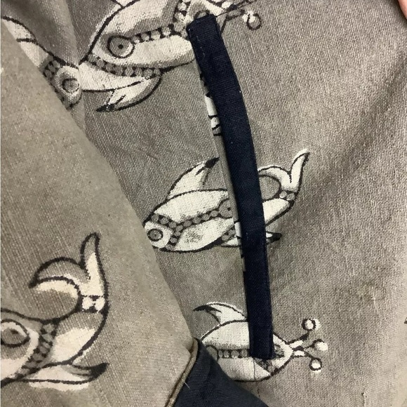 Sam Hilu Sz M Wearable Art Fish Print Jacket Brown 100% Cotton Button Front - Picture 5 of 7